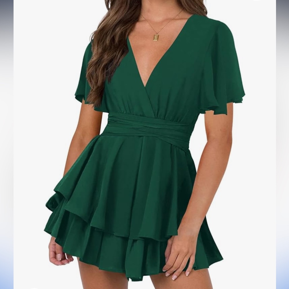 Women's Plunging V Neck Dress Tie Waist Layer Size Small